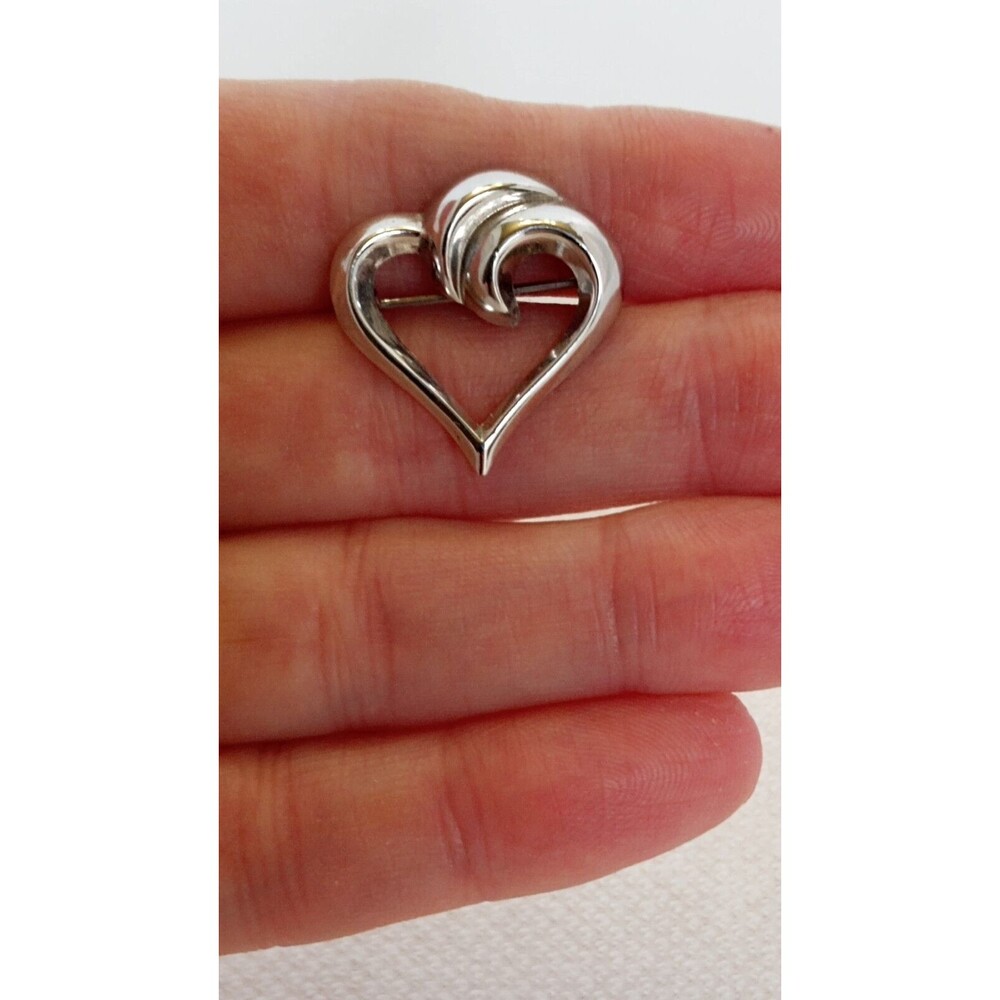 BEAU Sterling Silver Vintage Heart Brooch Double Hearts 1960's Entwined Fashion